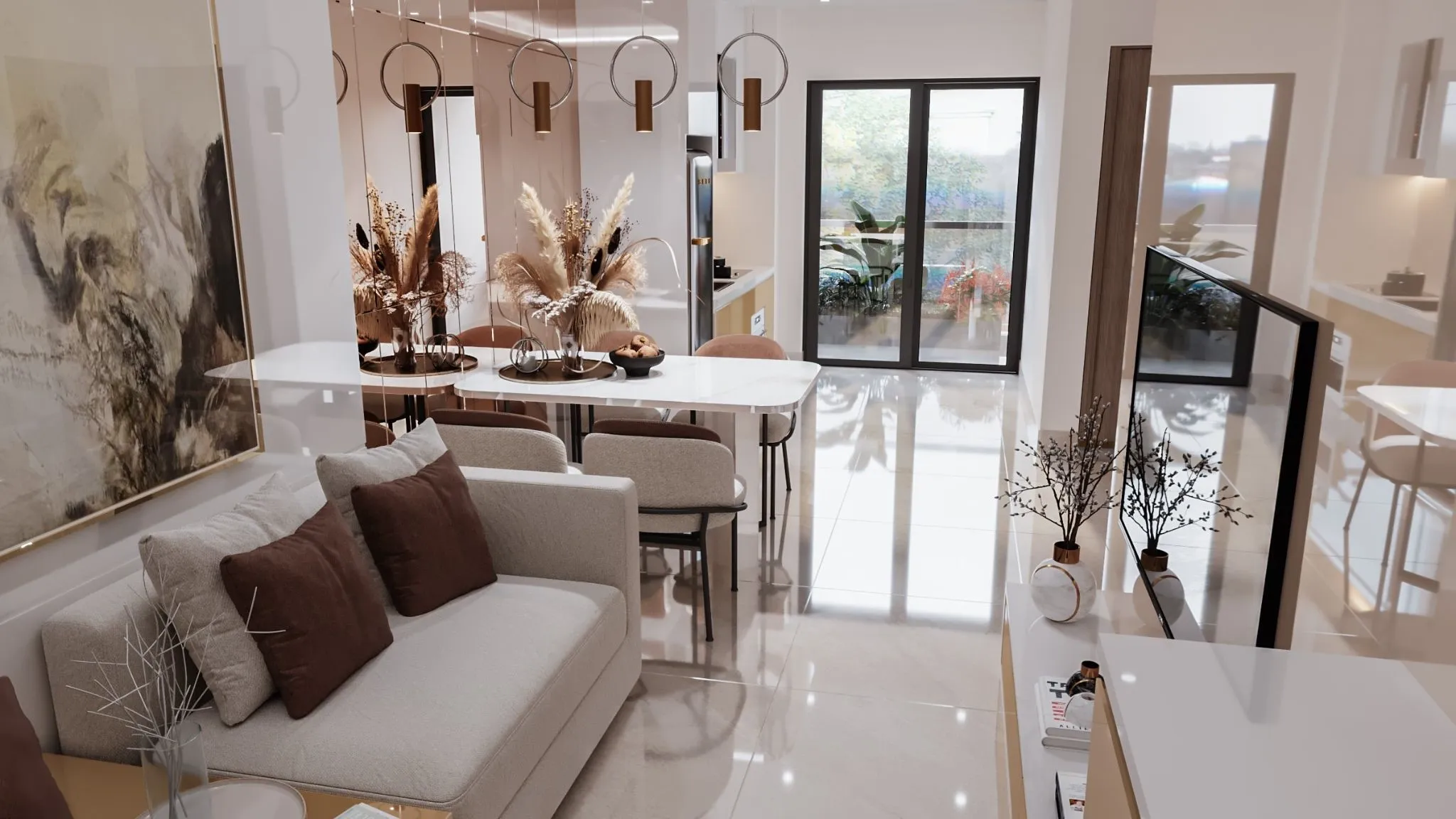 Phối cảnh 1 góc căn hộ 2 PN của dự án tecco felice homes